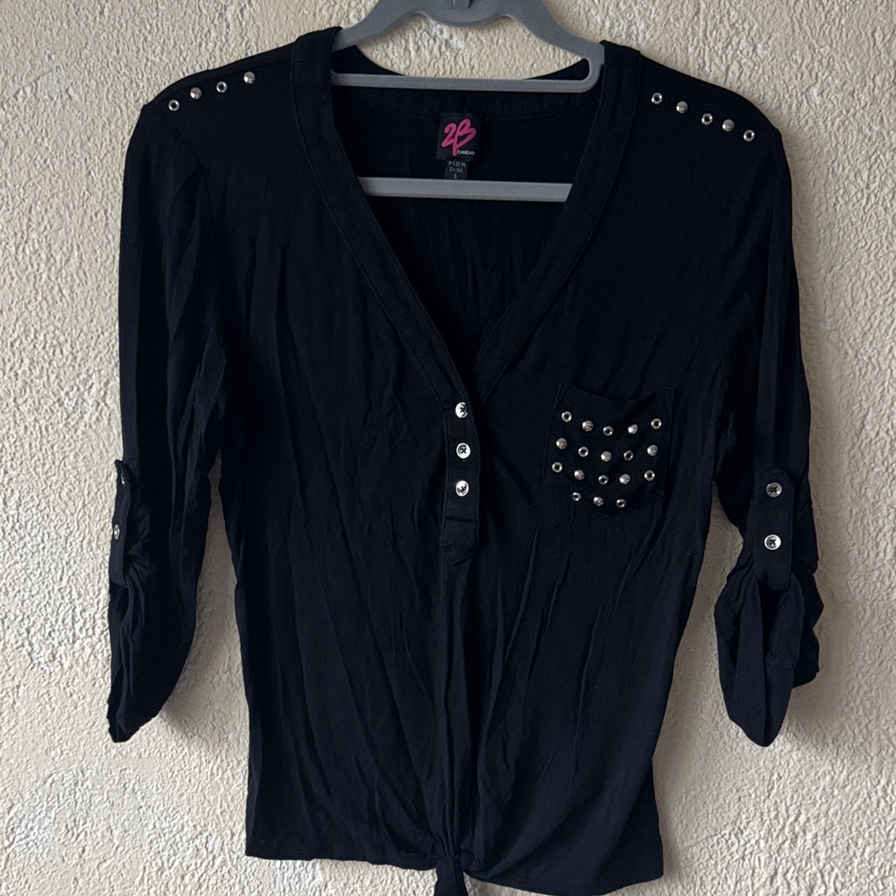 2B Bebe Black 3 Button Shirt with Silver Accents